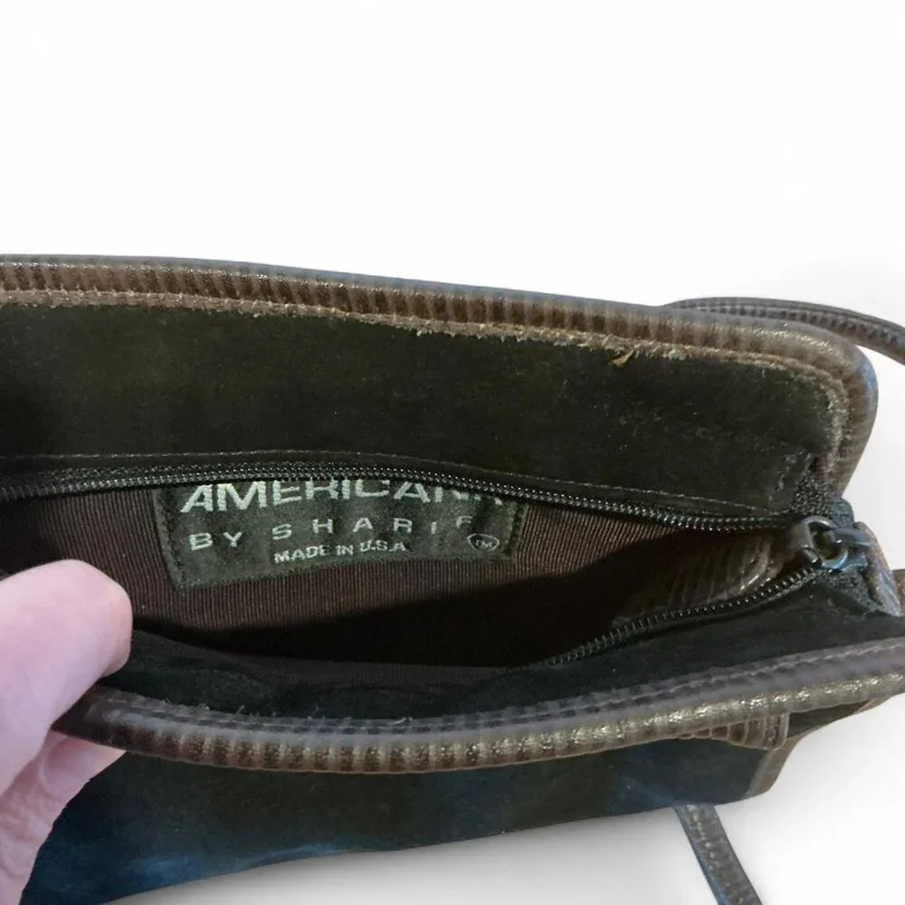 Vintage Black suede crossbody purse with leather‎ trim